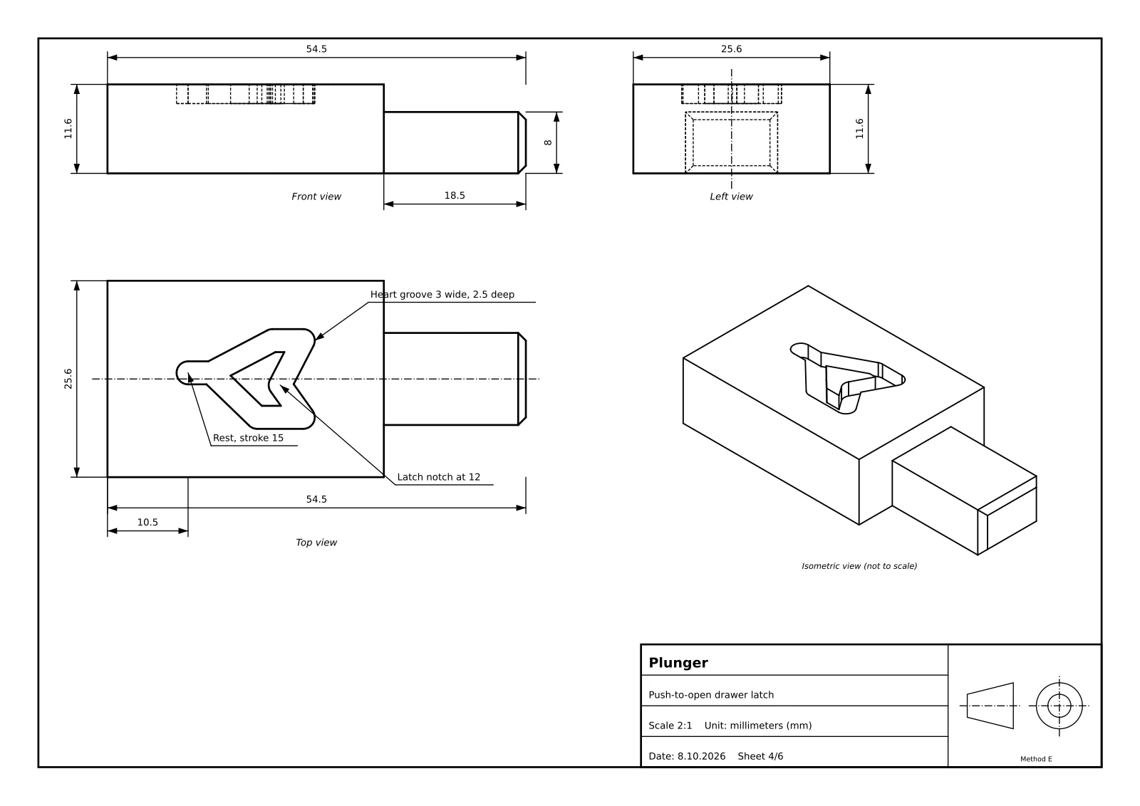 Sheet 4 of 6: plunger with the heart-shaped cam groove